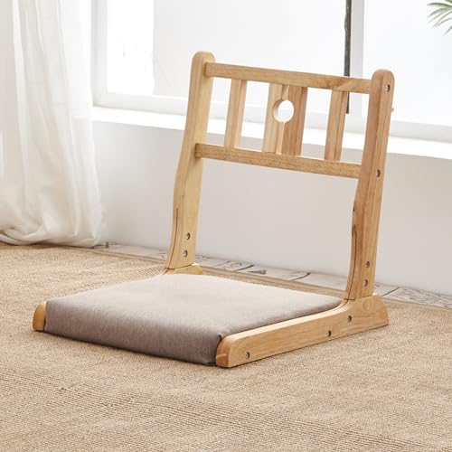 ALMASI Japanischer beinloser Stuhlsitz mit klappbarer Rückenlehne, klappbarer Bodenstuhl aus Holz, gemütliches Sofa für Erkerfenster-Meditationslesung A von ALMASI