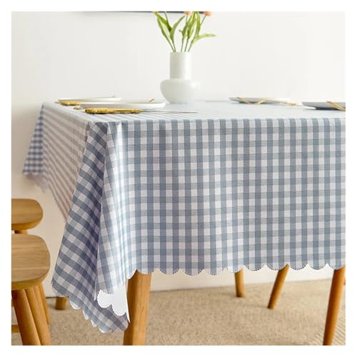 Abwaschbare Tischdecke, Wasserdichte Tischdecke PVC Quadrat Rechteck Tischplatte Abdeckung Öl Beweis Abwischbare Abdeckungen(Blue Grey Grid,90x150cm) von ALMLNLL