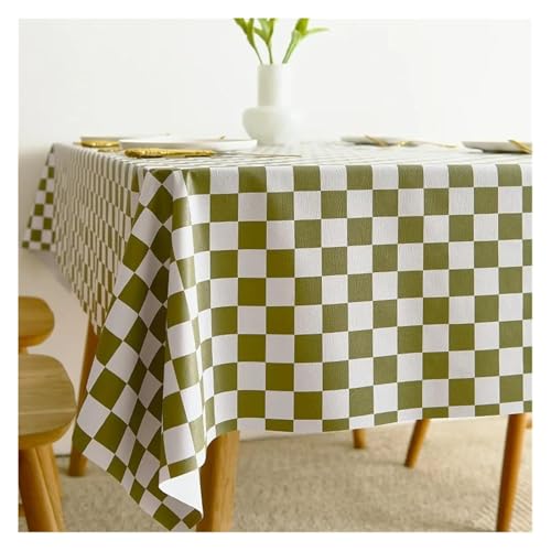 Abwaschbare Tischdecke, Wasserdichte Tischdecke PVC Quadrat Rechteck Tischplatte Abdeckung Öl Beweis Abwischbare Abdeckungen(Green White,60x120cm) von ALMLNLL