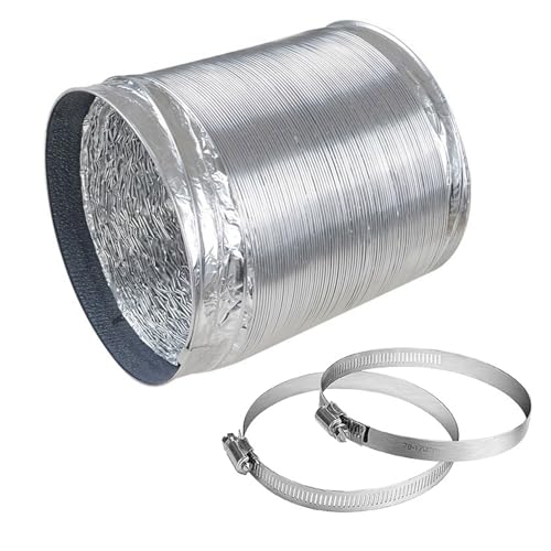 Flexibler Lüftungskanalschlauch aus Aluminium, mehrere Durchmesser, mehrere Längen, mit 2 Klemmen und Folienband(2m,80mm) von ALMLNLL