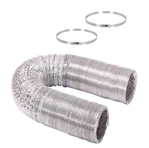 Flexibler Trockner-Belüftungsschlauch aus Aluminium mit Edelstahlklemmen, mehrere Größen, 80–300 mm Durchmesser, 2–5 m Länge(4m,150mm) von ALMLNLL