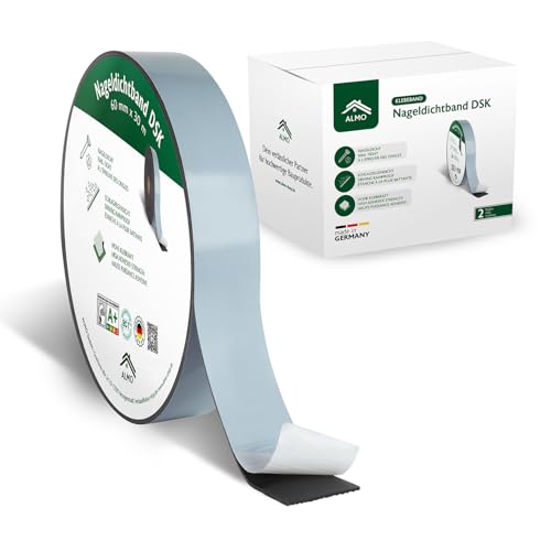 ALMO 2 Rollen PE-Nageldichtband doppelseitig stark klebend (30m x 60mm) Dichtband selbstklebende Trennwandband für Unterspannbahnen, Anthrazit von ALMO