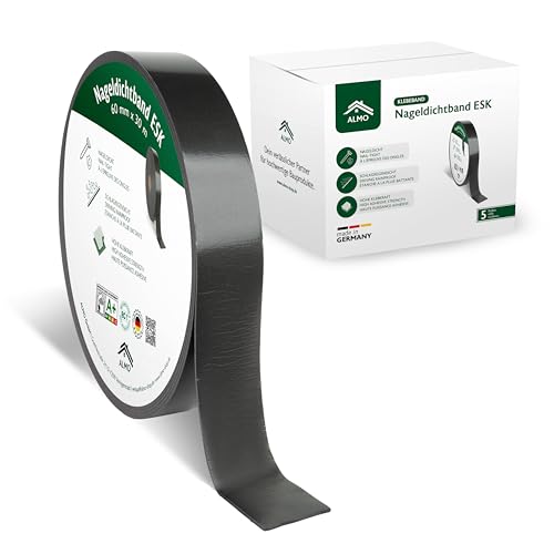 ALMO 5 Rollen PE-Nageldichtband sehr stark klebend (30m x 60mm) Dichtband selbstklebende Trennwandband für Unterspannbahnen, Anthrazit von ALMO