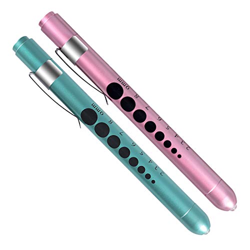 ALMOCN 2 Stück Stiftleuchte, medizinische Krankenschwester, wiederverwendbar, weißes Licht mit Pupillenlehre und Lineal, Blaugrün und Roségold von ALMOCN