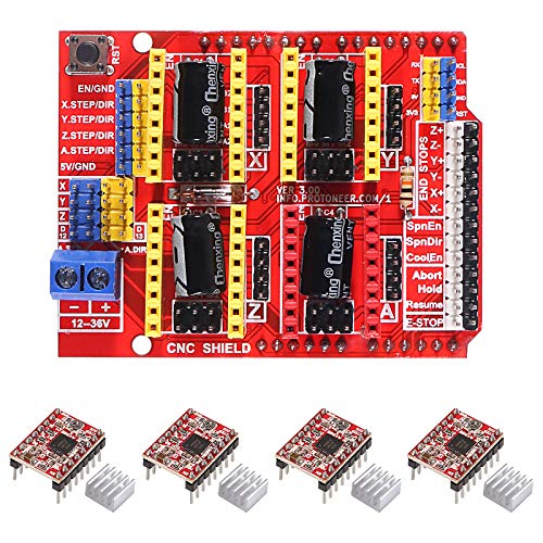 ALMOCN 3D-Drucker-CNC-Shield-Erweiterungsplatine mit 4 Stück A4988 Schrittstab-Schrittmotor-Treibermodul für 3D-Drucker von ALMOCN