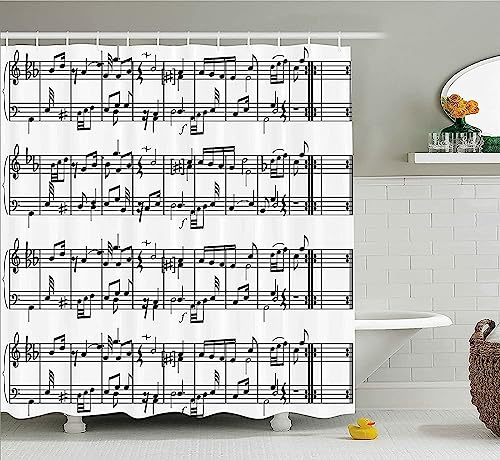 ALMONO Duschvorhang 120x200 Musiknote Duschvorhang Musiknote Badezimmer Vorhang Antischimmel Wasserdicht 3D Effekt Duschvorhänge Textil Polyester Stoff für Badewannen mit Haken von ALMONO