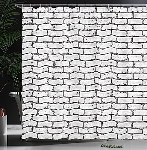 ALMONO Duschvorhang 180x200 Weiße Backsteinmauer Duschvorhang Moderne Architektur Badezimmer Vorhang Antischimmel Wasserdicht 3D Effekt Duschvorhänge Textil Polyester Stoff für Badewannen mit Haken von ALMONO