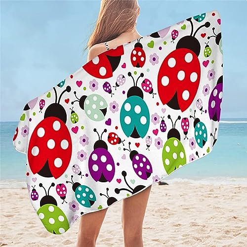 ALMONO Mikrofaser Strandtuch Marienkäfer Handtuch Groß 70x150 cm, Marienkäfer Strandtuch 3D Badetuch Strandhandtuch Schnelltrocknend Weiches Strandlaken, Reisehandtuch, Saunatuch von ALMONO