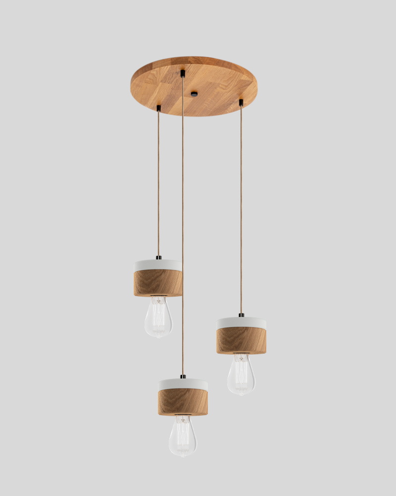 3er Pendelleuchte aus Eichenholz im skandinavischen Design - Winterweiss von ALMUT von Wildheim