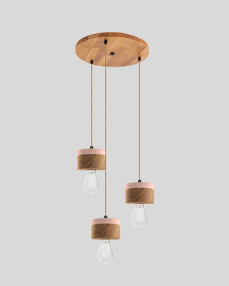 3er Pendelleuchte aus Eichenholz im skandinavischen Design - Zartrosa von ALMUT von Wildheim