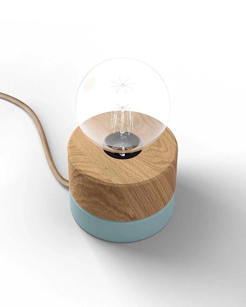 Tischlampe aus Eiche Holz skandinavisches Design 0239 ALMUT - Pastellblau von ALMUT von Wildheim