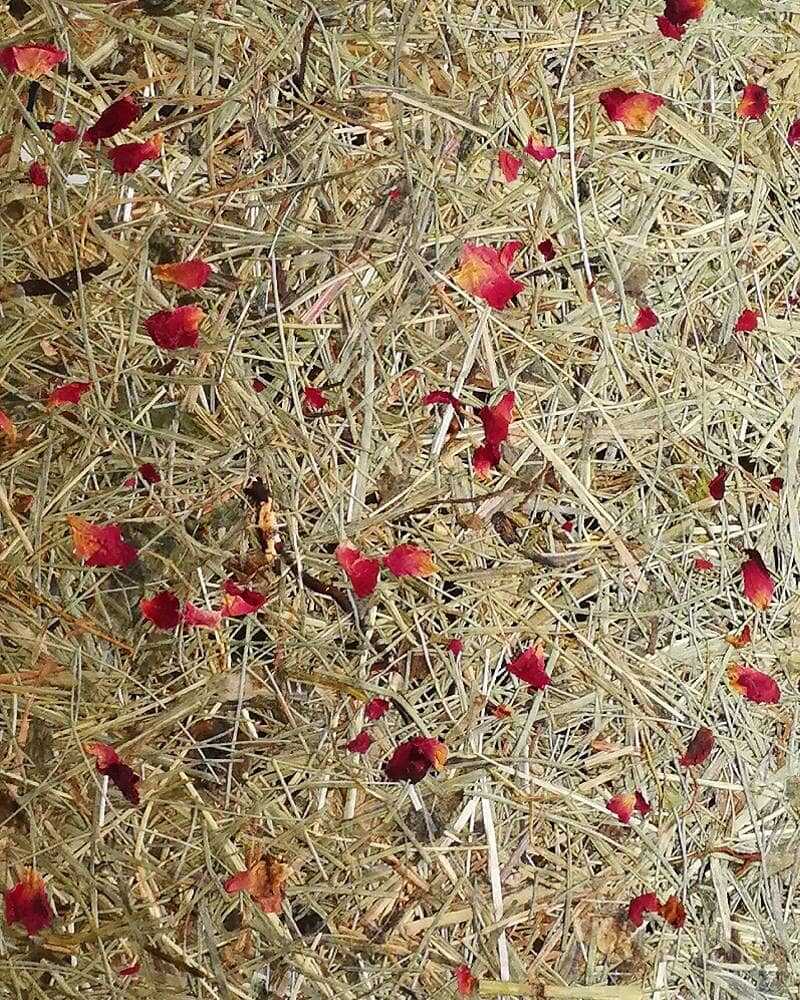 kleiner Lampenschirm aus Eiche und purem Heu 2610 - Heu mit roten Rosenblüten von ALMUT von Wildheim