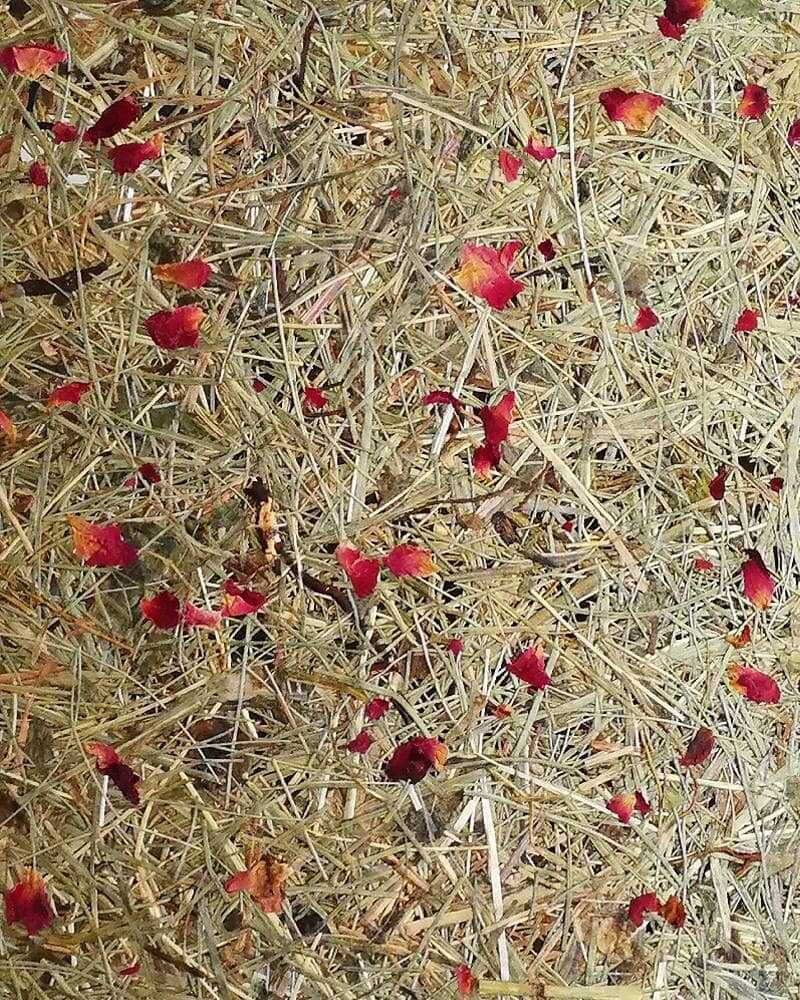 kleiner Lampenschirm aus Eiche und purem Heu 2610 - Heu mit roten Rosenblüten von ALMUT von Wildheim