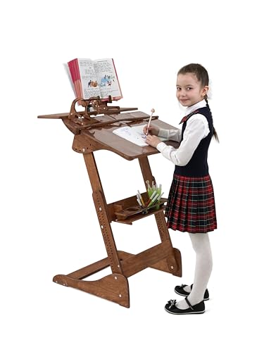ALNETI Stehpult Stehtisch für Kinder Typ Lhh - Holz - Tisch höhenverstellbar, Farbe - Heller Nussbaum, geölt von ALNETI