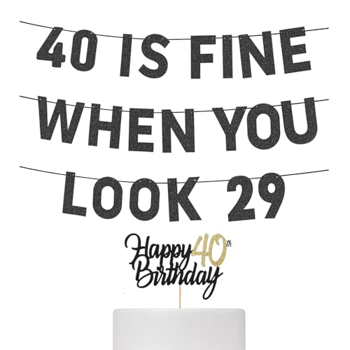 40 Is Fine When You Look 29 Banner, Pre-Strung 40th Birthday Decorations Banner, Black Glitter 40th Birthday Banner Cake Topper Set for Men Women 40 Is Fine When You Look 29 Banner, Pre-Strung 40th Birthday Decorations Banner, Black Glitter 40th Birthday Banner Cake Topper Set for Men Women von ALNGFUIK