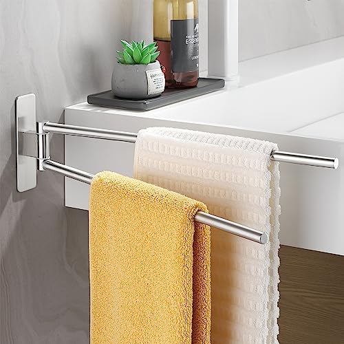 ALOCEO Handtuchhalter Ohne Bohren,Doppelt Handtuchhalter Schwenkbar Handtuchstange Selbstklebend Badetuchhalter Wand für Badezimmer Küche Silber,40CM von ALOCEO