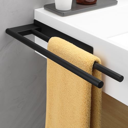 ALOCEO Handtuchhalter ohne Bohren mit 1 Handtuchhaken, Selbstklebend Handtuchstange zum Kleben für Bad und Küche, Matt Schwarz 39CM von ALOCEO