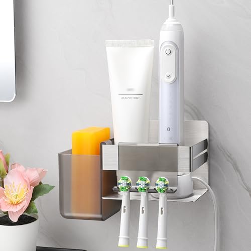 ALOCEO Zahnbürstenhalter Elektrische Zahnbürste mit 2 Haken, Edelstahl Badezimmer Elektrische Zahnbürste Halterung Wand, Silber von ALOCEO