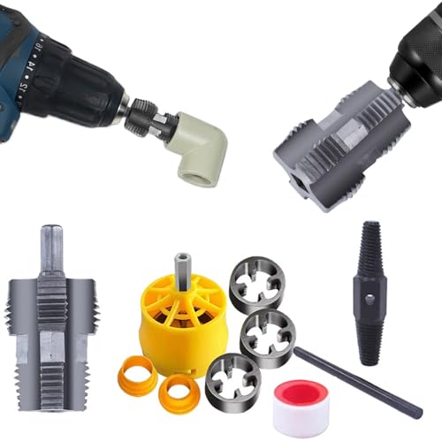 Electric Drill Compatible Pvc Pipe Threader Kit with Various Die Sizes, Thread Maker, Electric Drill Pvc Thread Maker Tool, Pvc Pipe Threader with 3 Dies, 1/2", 3/4", 1"(C) von ALOEU