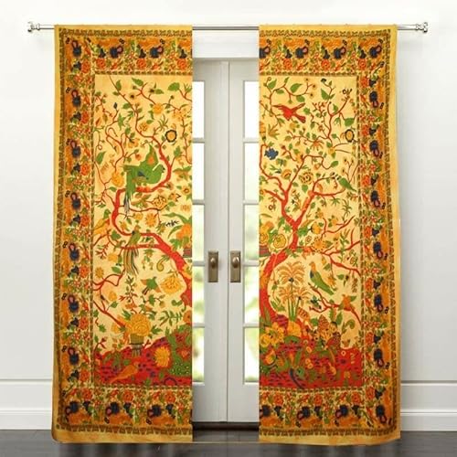 ALOFCART Baum des Lebens Mandala Tapisserie Wandbehang indische Fenster Vorhänge Wandpaneele Boho (Gelb, Twin, 208,3 x 132,1 cm) von ALOFCART