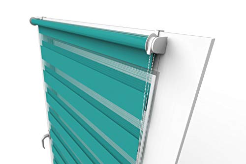 Aloha Doppelrollo Zebrarollo Duo Rollo Sonnenschutzrollo Klemmrollo Fensterrollo Klemmfix ohne Bohren für Fenster & Türen (Aquamarin / 130x150cm / Breite x Höhe) von ALOHA_home