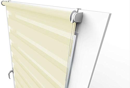 Aloha Doppelrollo Zebrarollo Duo Rollo Sonnenschutzrollo Klemmrollo Fensterrollo Klemmfix ohne Bohren für Fenster & Türen (Ecru / 80x150cm / Breite x Höhe) von ALOHA_home