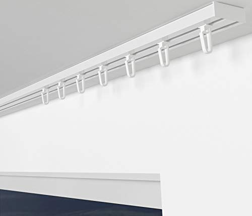 ALOHA Gardinenschiene aus Aluminium Vorhangschienen, Deckenbefestigung 1, 2, 3, 4, 5 -läufig für Schiebevorhänge, Vorhänge (RIO / 2-läufig / 140cm / mit Faltenlegehaken/Weiß) von ALOHA