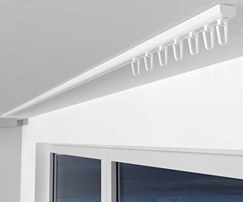 ALOHA Gardinenschiene aus Aluminium Vorhangschienen, Deckenbefestigung 1, 2, 3, 4, 5 -läufig für Schiebevorhänge, Vorhänge (SAO / 1-läufig / 120cm / mit Faltenlegehaken/Weiß) von ALOHA