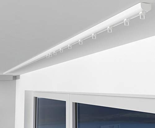 ALOHA Gardinenschiene aus Aluminium Vorhangschienen, Deckenbefestigung 1, 2, 3, 4, 5 -läufig für Schiebevorhänge, Vorhänge (SAO / 1-läufig / 120cm / mit Ösengleiter/Weiß) von ALOHA