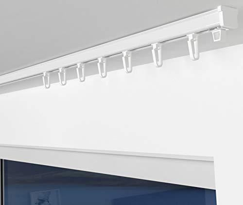 ALOHA Gardinenschiene aus Aluminium Vorhangschienen, Deckenbefestigung 1, 2, 3, 4, 5 -läufig für Schiebevorhänge, Vorhänge (ITU / 1-läufig / 120cm / mit Faltenlegehaken/Weiß) von ALOHA