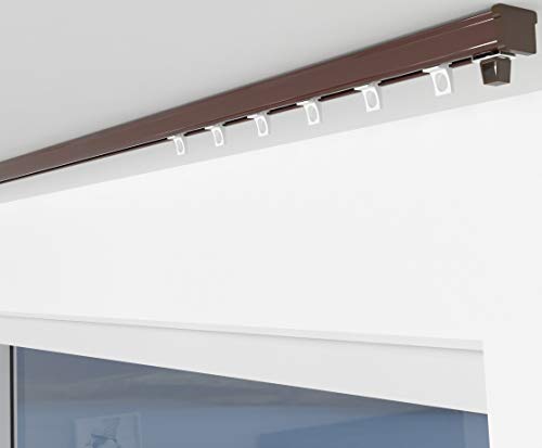 ALOHA Gardinenschiene aus Aluminium Vorhangschienen, Deckenbefestigung 1, 2, 3, 4, 5 -läufig für Schiebevorhänge, Vorhänge (ITU / 1-läufig / 120cm / mit Ösengleiter/Braun) von ALOHA