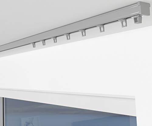 ALOHA Gardinenschiene aus Aluminium Vorhangschienen, Deckenbefestigung 1, 2, 3, 4, 5 -läufig für Schiebevorhänge, Vorhänge (ITU / 1-läufig / 140cm / mit Ösengleiter/Grau) von ALOHA