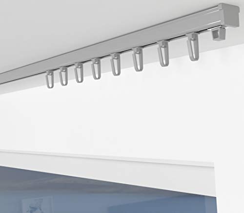 ALOHA Gardinenschiene aus Aluminium Vorhangschienen, Deckenbefestigung 1, 2, 3, 4, 5 -läufig für Schiebevorhänge, Vorhänge (ITU / 1-läufig / 160cm / mit Faltenlegehaken/Grau) von ALOHA