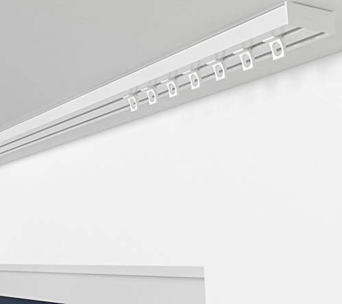 ALOHA Gardinenschiene aus Aluminium Vorhangschienen, Deckenbefestigung 1, 2, 3, 4, 5 -läufig für Schiebevorhänge, Vorhänge (RIO / 2-läufig / 240cm / mit Ösengleiter/Weiß) von ALOHA