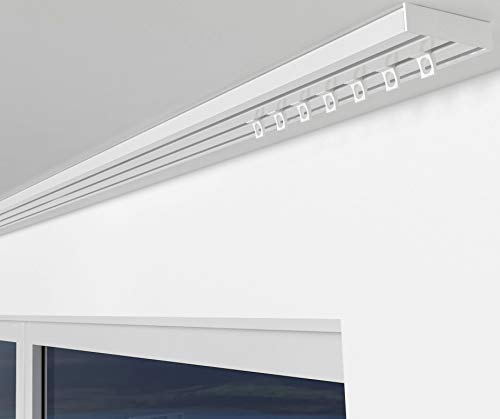 ALOHA Gardinenschiene aus Aluminium Vorhangschienen, Deckenbefestigung 1, 2, 3, 4, 5 -läufig für Schiebevorhänge, Vorhänge (RIO / 3-läufig / 140cm / mit Ösengleiter/Weiß) von ALOHA