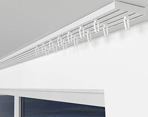 ALOHA Gardinenschiene aus Aluminium Vorhangschienen, Deckenbefestigung 1, 2, 3, 4, 5 -läufig für Schiebevorhänge, Vorhänge (RIO / 4-läufig / 160cm / mit Faltenlegehaken/Weiß) von ALOHA