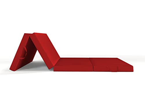 ALOHA Klappmatratze, Gästematratze, 4-teilige Faltmatratze zusammenklappbar Matratze mit Transporttasche Farbe und Größe wählbar (Rot / 70cm x 195cm x 8cm) von ALOHA