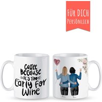 2 Beste Freundinnen Tasse Personalisiert, Mit Frisuren, Life Is Better With Friends Oder Eigenem Text, Panoramatasse, Ohne Blumen von ALOHAPenman