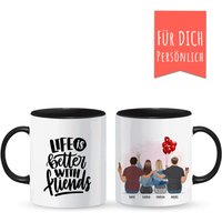 4 Beste Freunde Sitzend Tasse Personalisiert, 2 Pärchen, Mit Frisuren, Life Is Better With Friends, Eigenem Text, Panoramatasse von ALOHAPenman