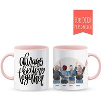4 Beste Freundinnen Sitzend Tasse Personalisiert, Mit Frisuren, Life Is Better With Friends, Eigenem Text, Panoramatasse von ALOHAPenman