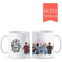 6 Beste Freunde Tasse Personalisiert 4 Frauen + 2 Männer, Mit Frisuren, Life Is Better With Friends, Eigenem Text, Panoramatasse von ALOHAPenman