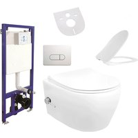 Aloni - Hänge wc Spülrandlos Integrierte Kalt/-Warmwasserarmatur Deckel Vorwandelement - Weiß von ALONI