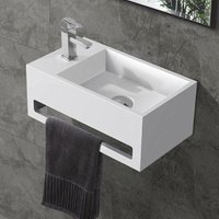 Solid Surface Waschbecken + Handtuchhalterung Hahnloch Links 36x20x16cm - Weiß von ALONI