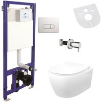 Hänge Wand Dusch WC Taharet/Bidet Funktion + KOMPLETTE SET Toilette Spülrandlos - Weiß von ALONI