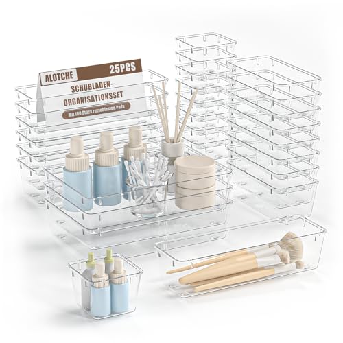 ALOTCHE 25 PCS Clear Plastic Drawer Organizers Set,Versatile Storage Bins for Desk and Kitchen, Drawer Organizer Bins for Makeup and Utensils, Clear Drawer Organizers for Bedroom and Office ALOTCHE 25 PCS Clear Plastic Drawer Organizers Set,Versatile Storage Bins for Desk and Kitchen, Drawer Organizer Bins for Makeup and Utensils, Clear Drawer Organizers for Bedroom and Office von ALOTCHE