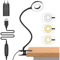 10-W-Clip-On-Schreibtischlampe mit USB-Adapter [3 Beleuchtungsmodi und 10 Helligkeitsstufen] 360° flexible Clip-On-Leselampe, 40 cm von ALOVEZ