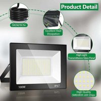 100W LED Außenflutlicht, 10000LM 7000K LED Außenstrahler, 144 Chips IP67 wasserdichte Kaltweiß-LED-Sicherheitsbeleuchtung, Außenbeleuchtung für von ALOVEZ