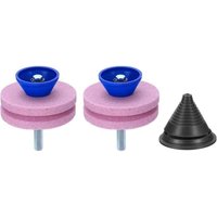 2-teiliger Rasenmäher-Klingenschärfer, doppelschichtiger Korund-Schleifstein für Rasenmäher mit schwarzem Klingenausgleicher für Bohrmaschine oder 2-teiliger Rasenmäher-Klingenschärfer, doppelschichtiger Korund-Schleifstein für Rasenmäher mit schwarzem Klingenausgleicher für Bohrmaschine oder von ALOVEZ