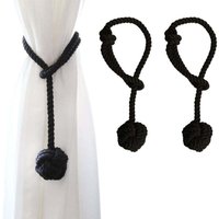 2er-Pack Vorhang-Raffhalter mit großem gewebtem Ball, handgewebte Baumwolle für Outdoor-Vorhänge (Schwarz, 2) von ALOVEZ
