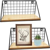 2er-Set rustikale schwebende Wandregale, modernes Holz mit Metallgitter für Badezimmer, Wohnzimmer, Küche, Büro 2er-Set rustikale schwebende Wandregale, modernes Holz mit Metallgitter für Badezimmer, Wohnzimmer, Küche, Büro von ALOVEZ